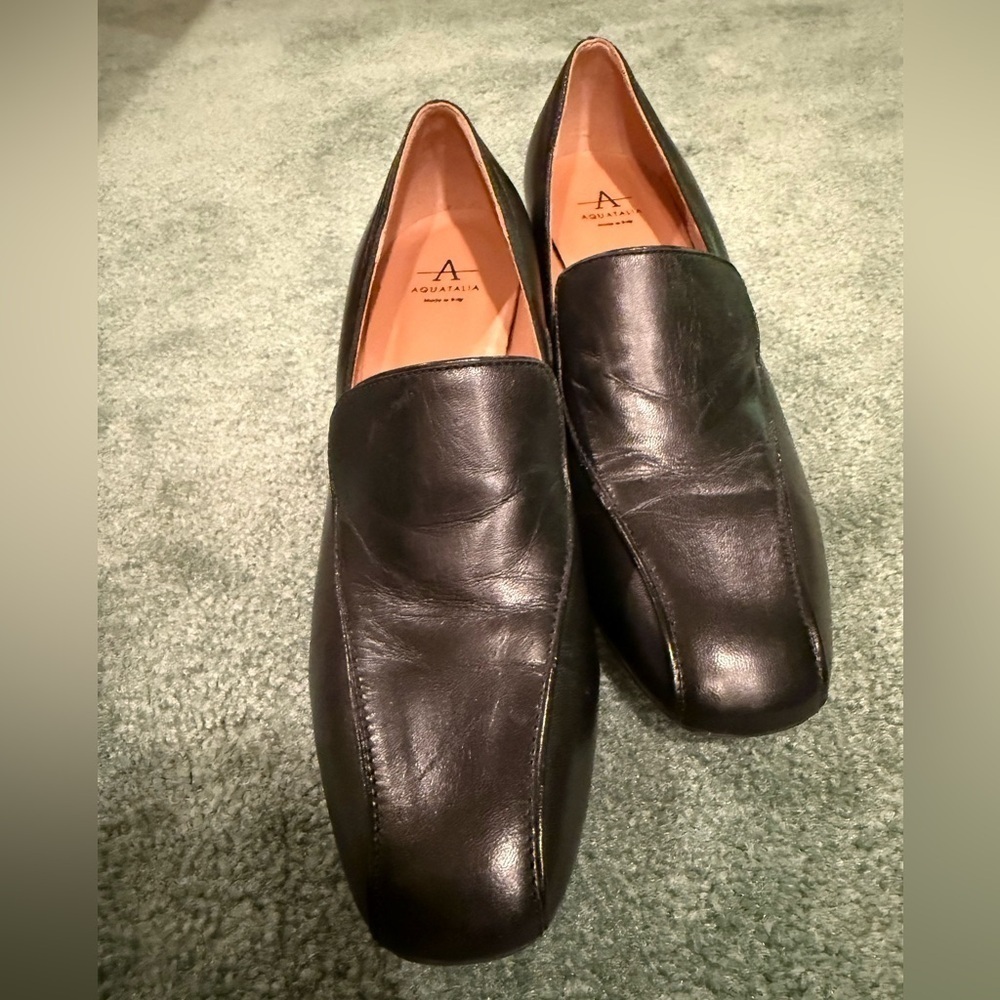 Aquatalia Tianna Never Worn Black and Silver Leather Heels in Size 81/2 - Picture 2 of 5